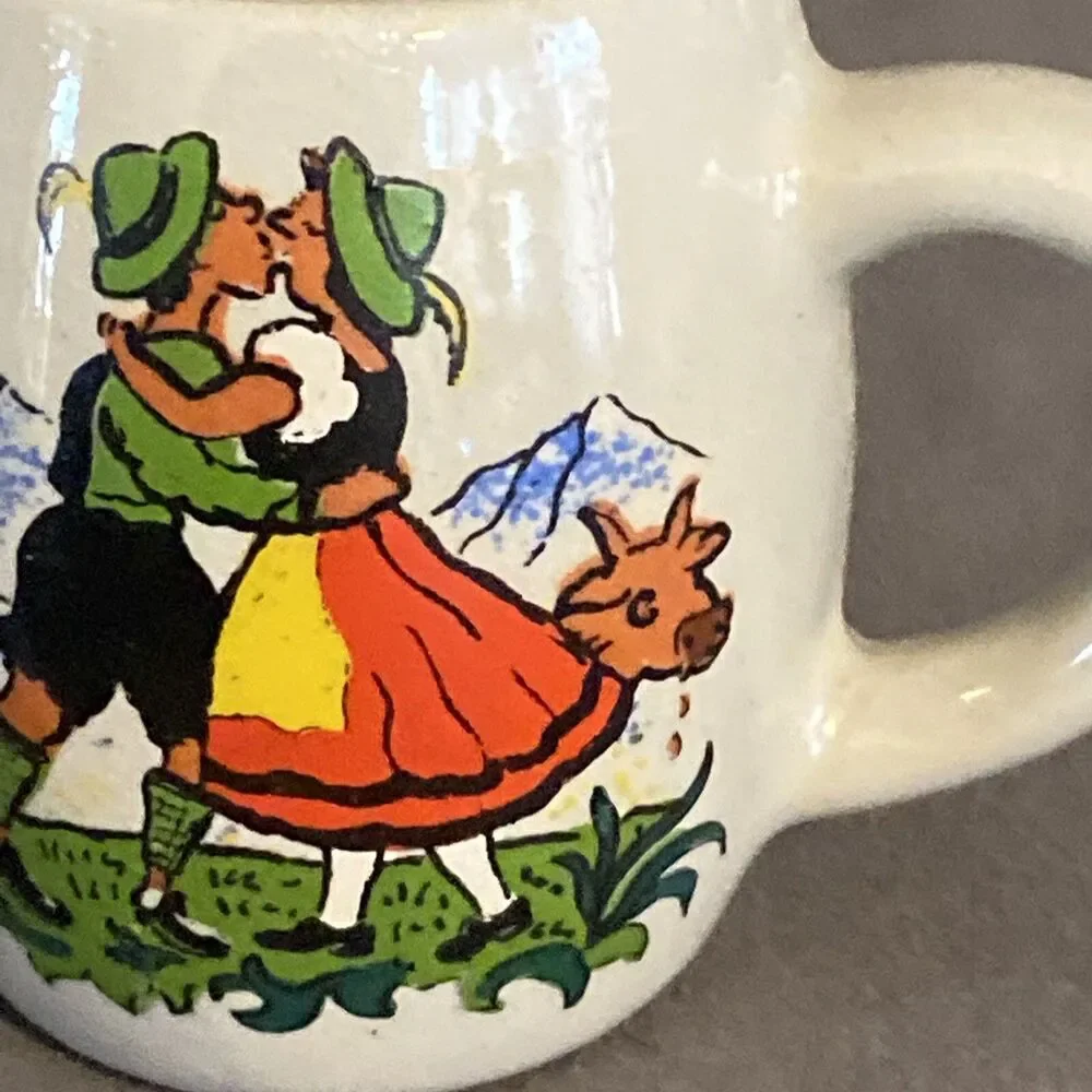 West Germany Stoneware Shot Glass Stein Mug Handle Miniature Vintage Kissing